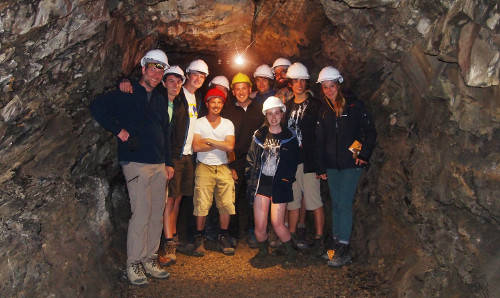 Students and staff on fieldwork visiting a mine